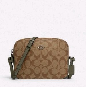 Coach Jaime Mini Camera Crossbody Bag, Signature Brown & Dark Sage, EUC